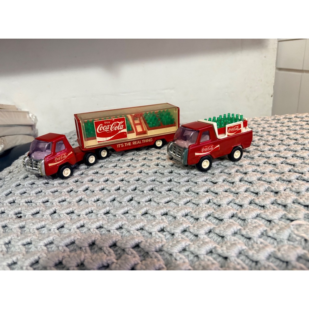 Vintage Coca-Cola Toy Truck Set Semi Trailer and Delivery Truck with Bottles